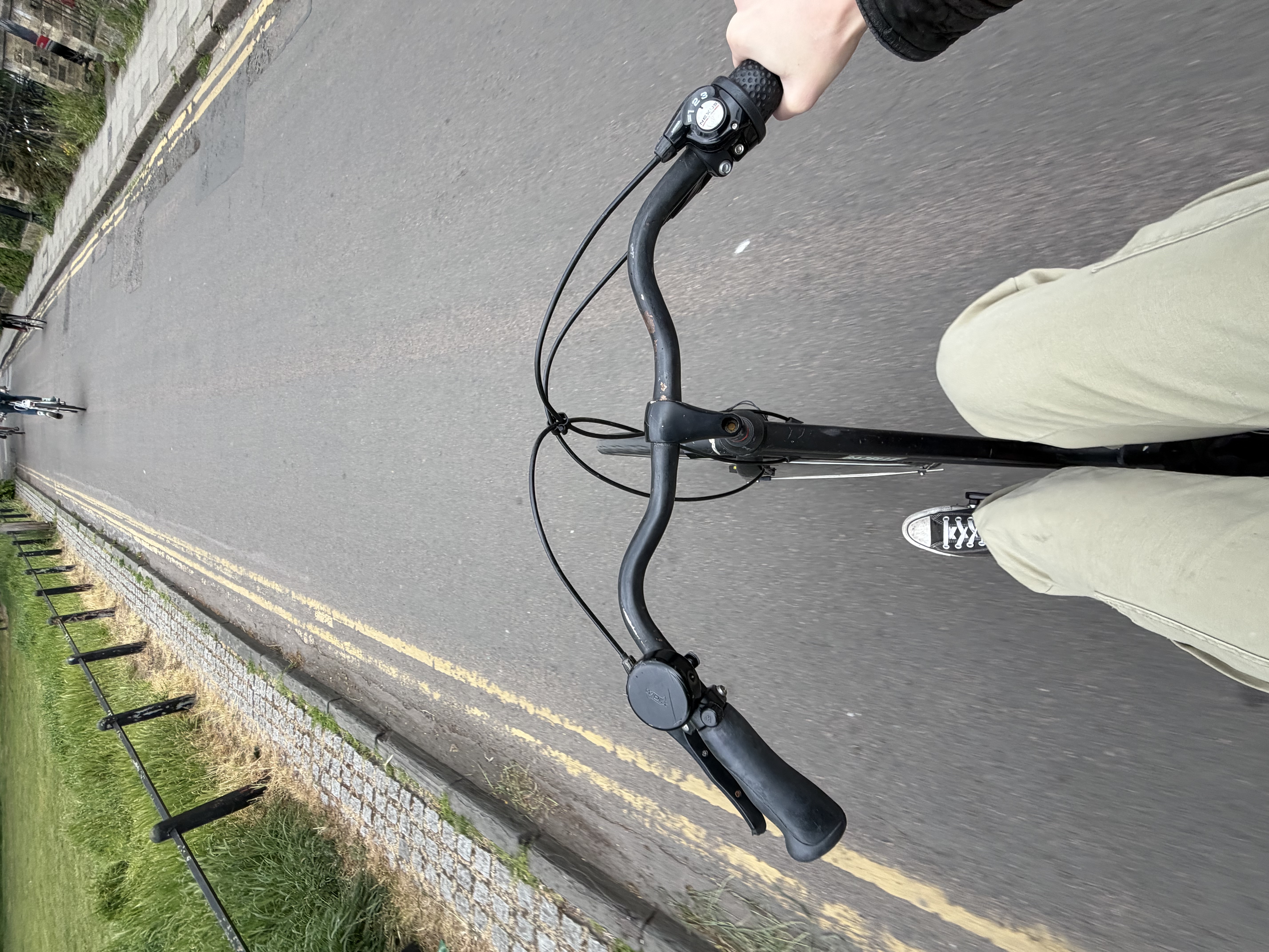 Cycling in Cambridge: Note the two yellow lines to the left. 