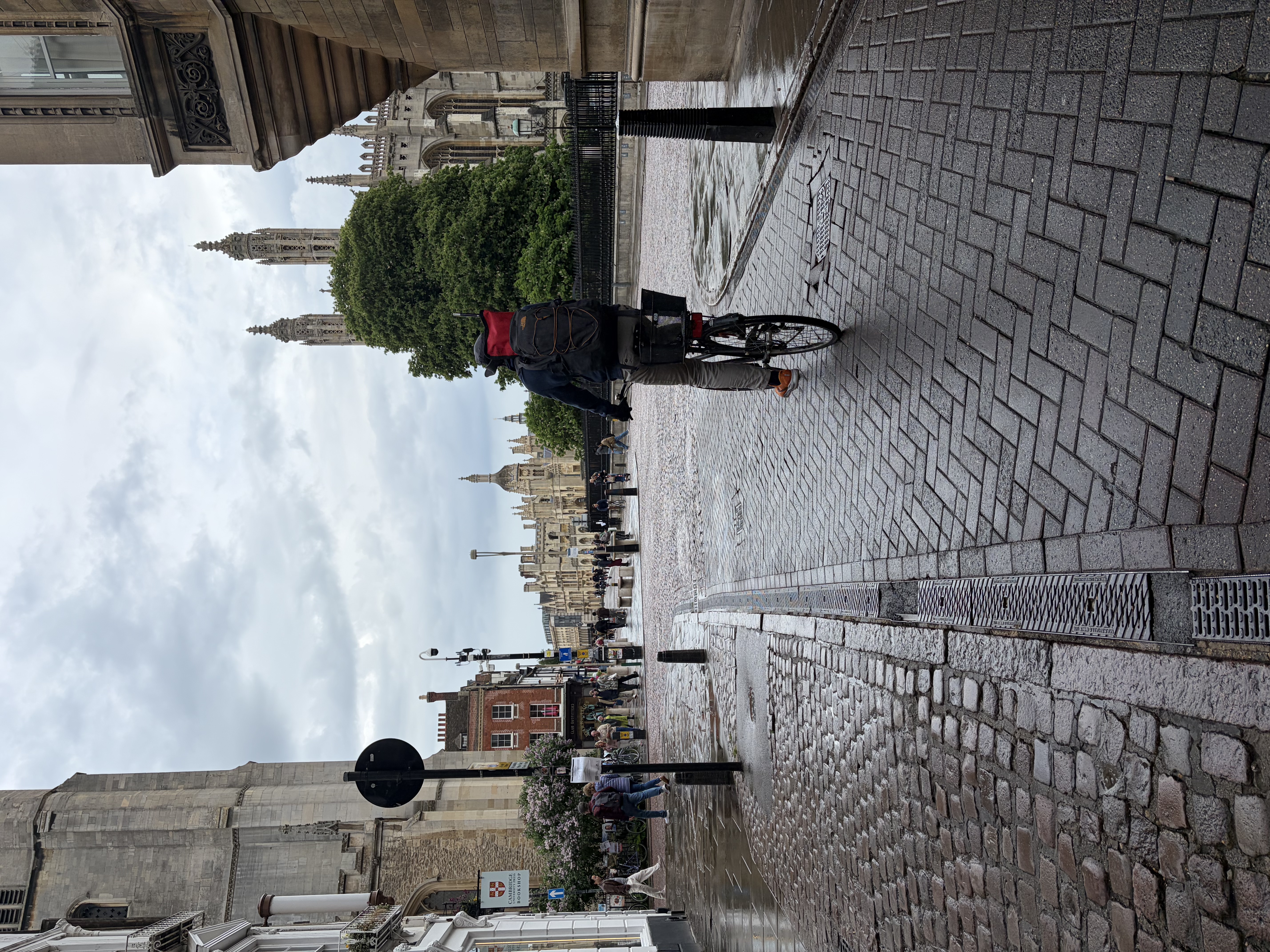 A cyclist in central Cambridge. 